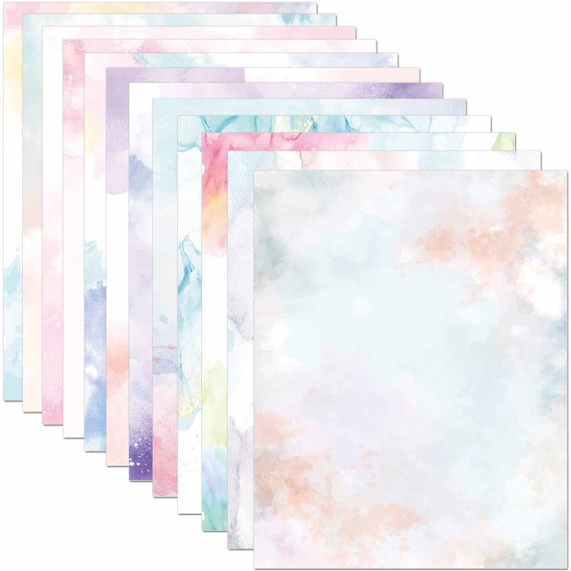 DUGUTUL Watercolor Stationary Paper  100 gsm Printer Paper 8.5 x 11  12 designs  Double-Sided  Colored Paper for Writing Letters and Invitations  Writing Paper for Business or Personal Use (48) - Image 2